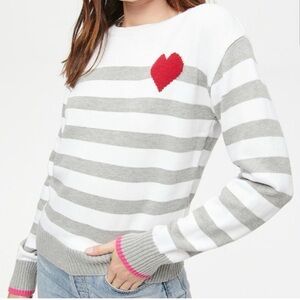 Striped Gray and White Sweater with Red Heart